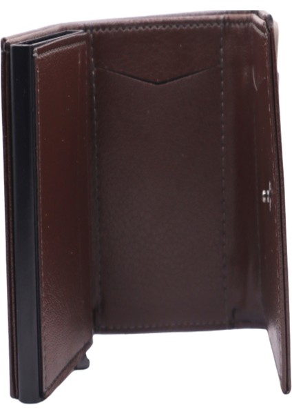 Deri Kaplama Alüminyum Mekanizmalı Otomatik Cüzdan Kartlık Unisex