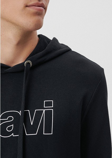 Erkek Mavi Logo Baskılı Kapüşonlu Siyah Sweatshirt 065606-900