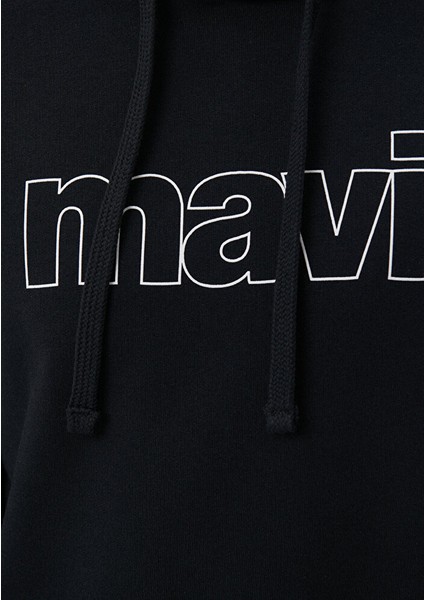 Erkek Mavi Logo Baskılı Kapüşonlu Siyah Sweatshirt 065606-900