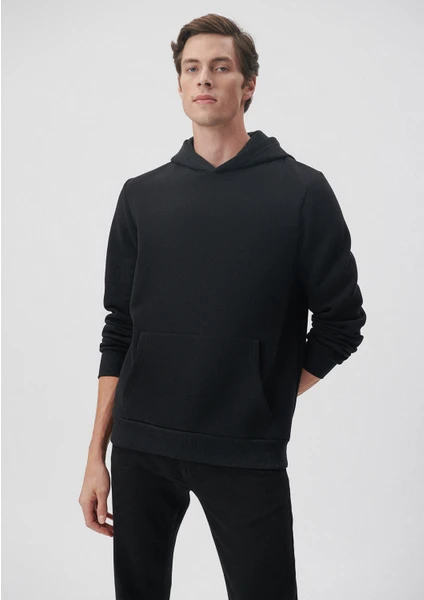 Erkek Kapüşonlu Siyah Basic Sweatshirt 0610937-900