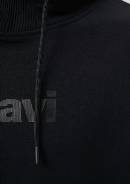 Erkek Mavi Baskılı Kapüşonlu Siyah Sweatshirt 0610960-900