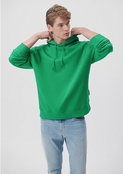 Erkek Kapüşonlu Yeşil Basic Sweatshirt 0610062-71704