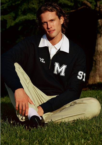 M Logo Nakışlı Polo Yaka Sweatshirt