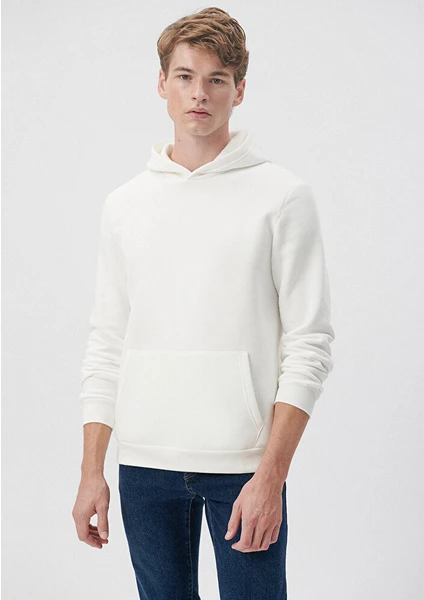 Erkek Kapüşonlu Beyaz Basic Sweatshirt 0610937-70057