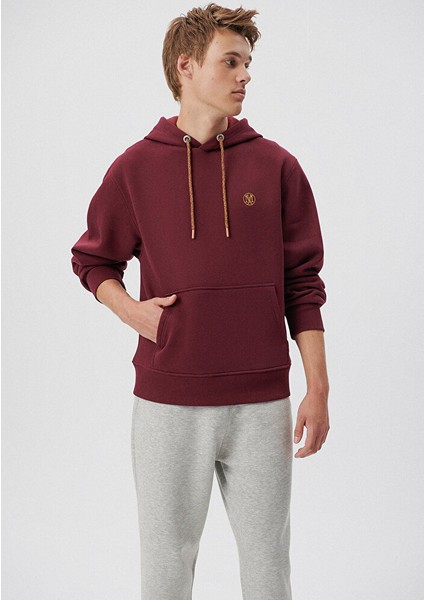 Mavi Logo Nakışlı Kapüşonlu Bordo Sweatshirt 065809-70426