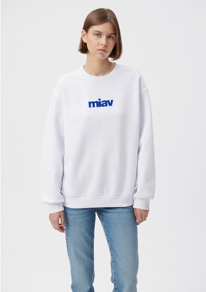 Kadın Miav Baskılı Beyaz Sweatshirt 1610964-620