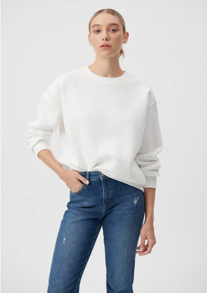 Kadın Bisiklet Yaka Beyaz Basic Sweatshirt 1610198-70057