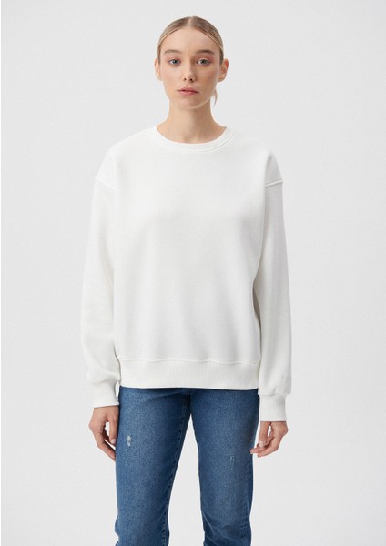 Kadın Bisiklet Yaka Beyaz Basic Sweatshirt 1610198-70057