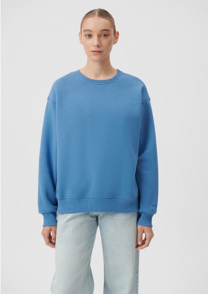 Kadın Bisiklet Yaka Mavi Basic Sweatshirt 1610198-70885