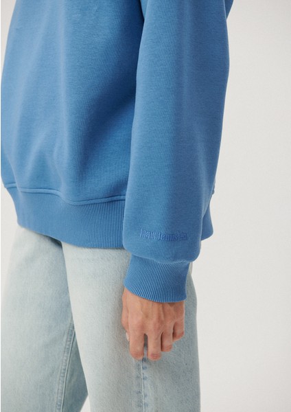 Kadın Bisiklet Yaka Mavi Basic Sweatshirt 1610198-70885