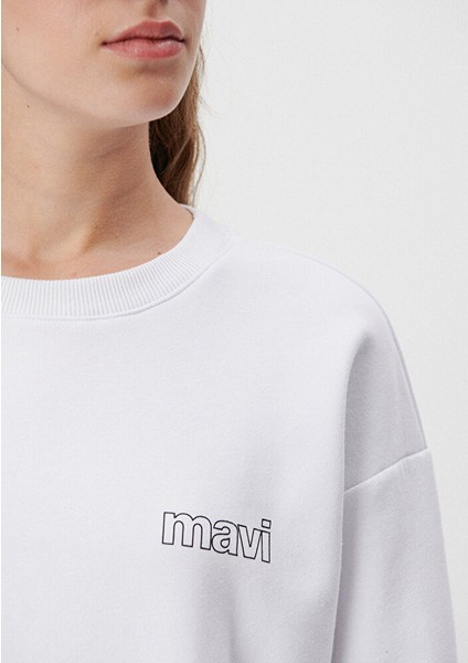 Kadın Mavi Logo Baskılı Beyaz Sweatshirt 1611656-620 indirimleri