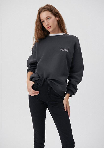 Kadın Mavi Logo Baskılı Gri Sweatshirt 1611656-82185