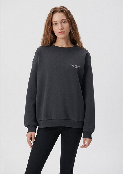 Kadın Mavi Logo Baskılı Gri Sweatshirt 1611656-82185