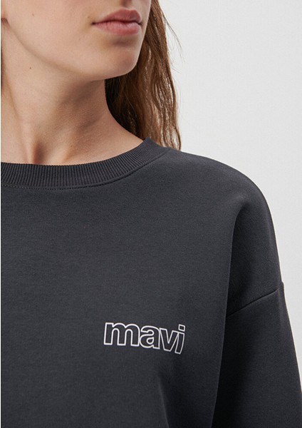 Kadın Mavi Logo Baskılı Gri Sweatshirt 1611656-82185