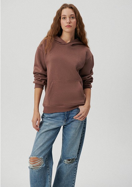 Kadın Kapüşonlu Kahverengi Basic Sweatshirt 167299-70383