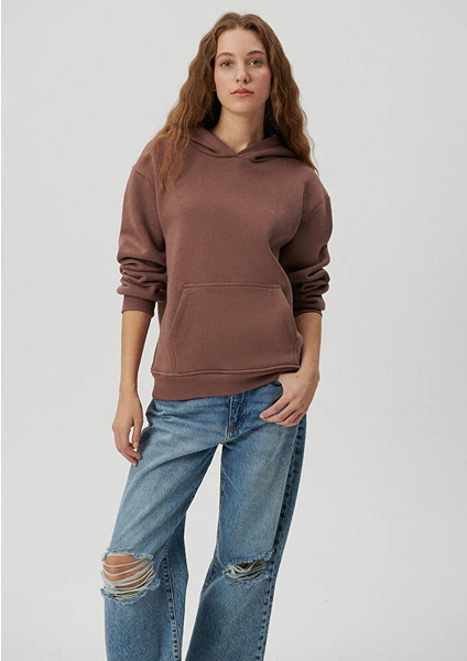 Kadın Kapüşonlu Kahverengi Basic Sweatshirt 167299-70383