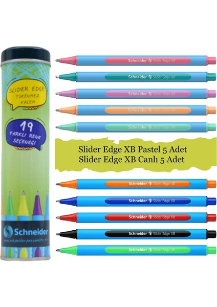 Slider Edge Canlı + Pastel Tükenmez Kalem Metal Tüp 10'lu SCT742