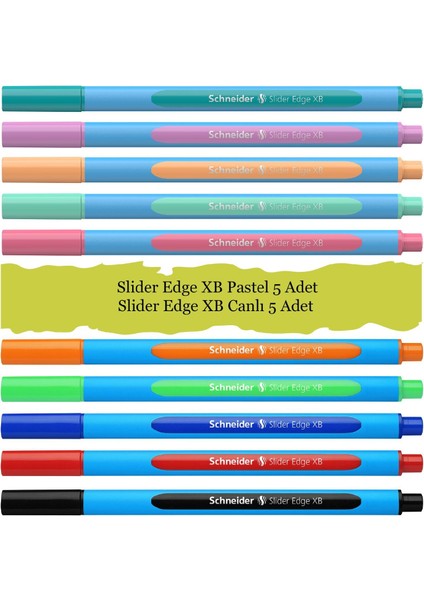 Slider Edge Canlı + Pastel Tükenmez Kalem Metal Tüp 10'lu SCT742