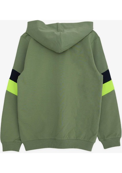 Erkek Çocuk Sweatshirt Kapüşonlu Yazı Baskılı 8-14 Yaş, Mint Yeşili