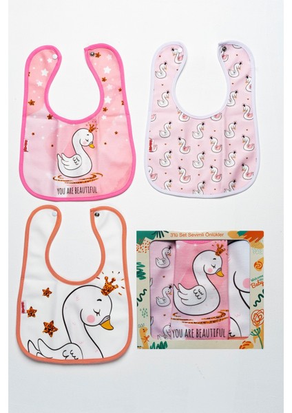 Kuğu Temalı Kare 3 Parça Microfiber Mama Önlüğü Kendi Kutusunda (Su Geçirmez) Çıtçıtlı