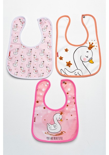 Kuğu Temalı Kare 3 Parça Microfiber Mama Önlüğü Kendi Kutusunda (Su Geçirmez) Çıtçıtlı