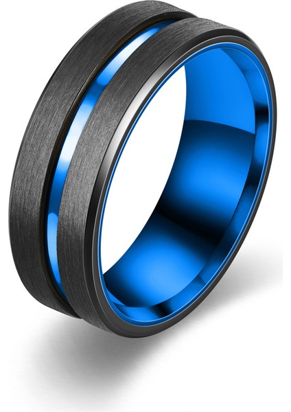 Modaya Uygun Titanyum Çelik Halka 8mm Siyah ve Mavi (Yurt Dışından)