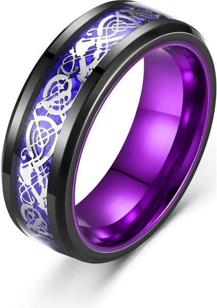 Alt Kısmında Mor Ejderha Desenli Şık Titanyum Çelik Halka (Yurt Dışından)