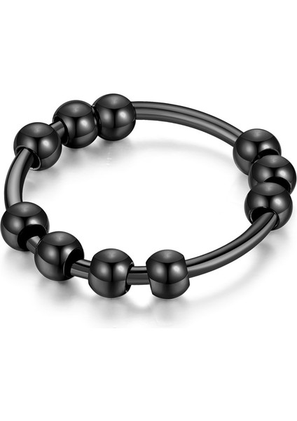 Moda Titanyum Çelik Halka 10 Yuvarlak Boncuk Siyah (Yurt Dışından)