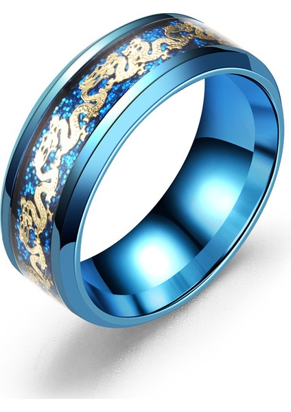 Moda Titanyum Çelik Yüzük Mavi Altın Ejderha (Yurt Dışından)