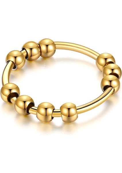 Moda Titanyum Çelik Yüzük 10 Yuvarlak Boncuk Altın (Yurt Dışından)