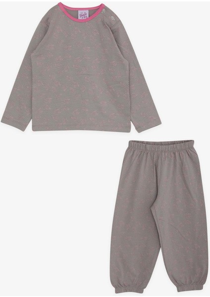 Kız Bebek Pijama Takımı Güllü Puantiye Desenli 9 Ay-3 Yaş, Vizon