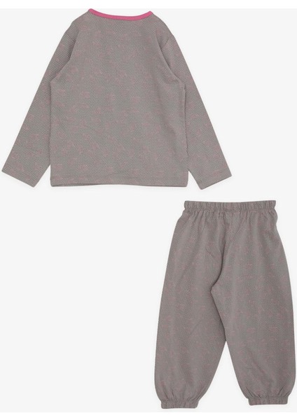 Kız Bebek Pijama Takımı Güllü Puantiye Desenli 9 Ay-3 Yaş, Vizon