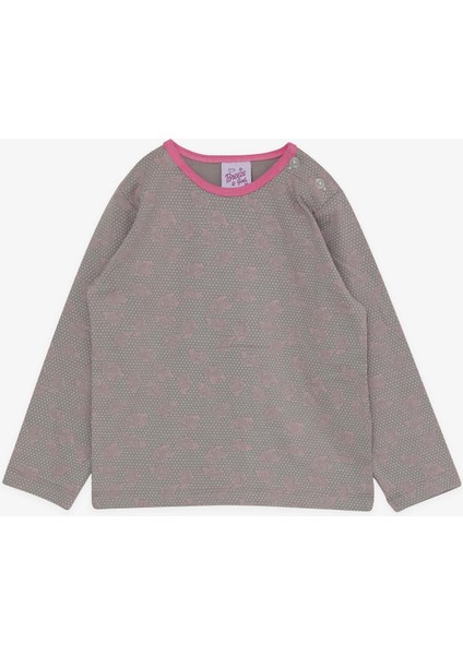 Kız Bebek Pijama Takımı Güllü Puantiye Desenli 9 Ay-3 Yaş, Vizon
