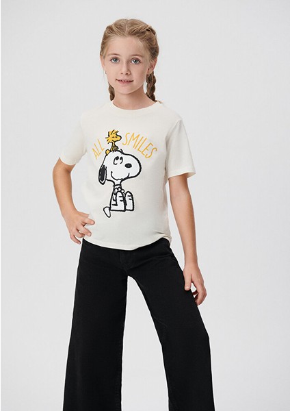 Çocuk Snoopy Baskılı Beyaz Tişört 7610124-80194