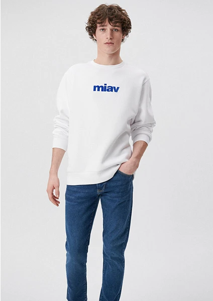 Erkek Miav Baskılı Beyaz Sweatshirt 0610925-620