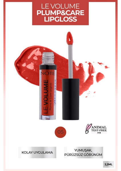 Note Le Volume Plump & Care Lipgloss Dudak Parlatıcısı 05 No Fear Red - Kırmızı
