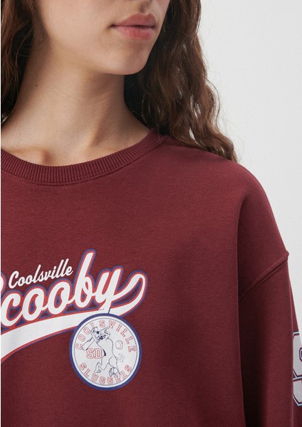 Kadın Scooby Doo Baskılı Bordo Sweatshirt 1S10031-85493