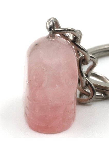 Pembe Kuvars Doğal Taş Kuru Kafa Model Anahtarlık