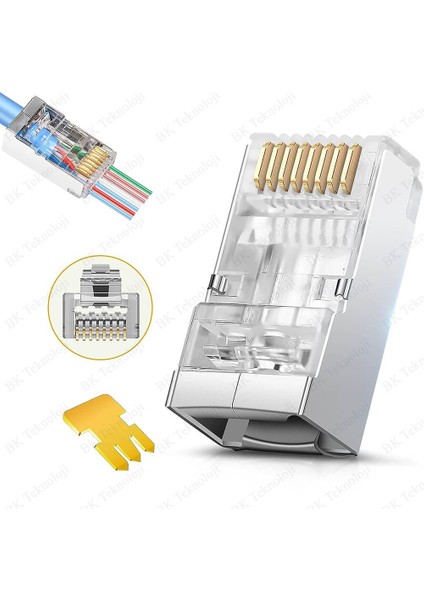 BK Teknoloji Yeni Nesil Delikli Ez RJ45 Cat6 Metal Jak Konnektör 10’lu Paket