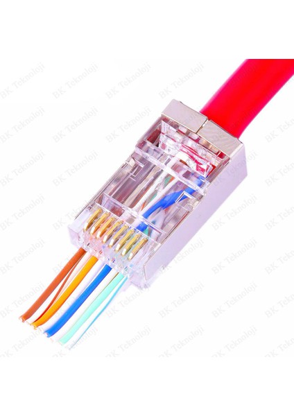 BK Teknoloji Yeni Nesil Delikli Ez RJ45 Cat6 Metal Jak Konnektör 10’lu Paket