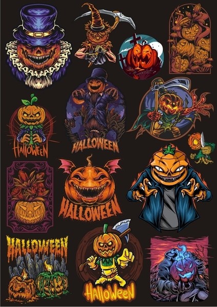 Hallowen Temalı Sticker Set 8 16 Parça Telefon, Tablet, Defter, Laptop Sticker