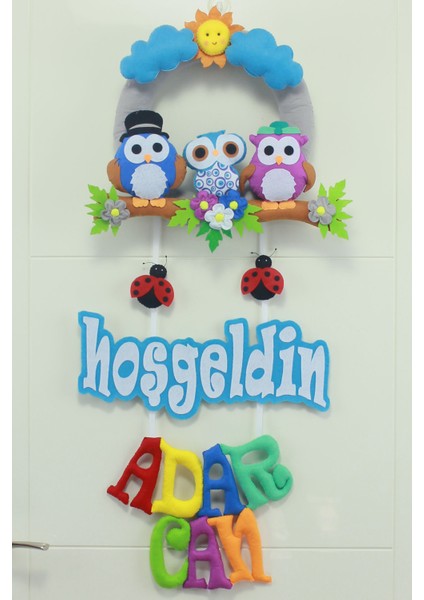 Adar Can Isimli Baykuş Hoş Geldin Bebek ve Hastane Odası Kapı Süsü