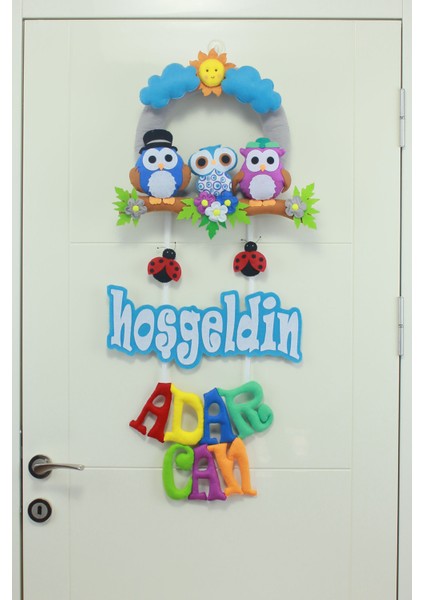 Adar Can Isimli Baykuş Hoş Geldin Bebek ve Hastane Odası Kapı Süsü