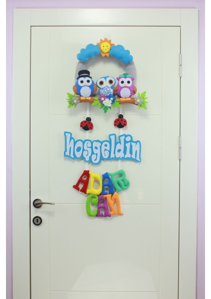 Adar Can Isimli Baykuş Hoş Geldin Bebek ve Hastane Odası Kapı Süsü