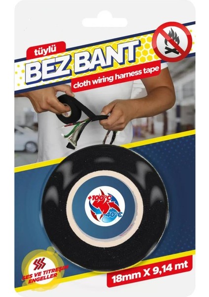 Tüylü Bez Bant Siyah 18 mm x 9,14 Mt