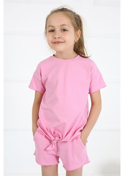 Kız Çocuk Pembe Bağlamalı Alt Üst Takım modelleri