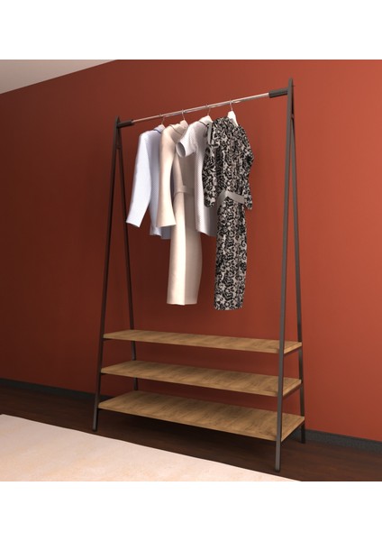 Metal Aksamlı Ahşap Desenli Portmanto