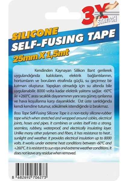 Kendinden Kaynayan Su Geçirmez Silikon Bant Şeffaf 25 mm x 1,5 mt fiyatları