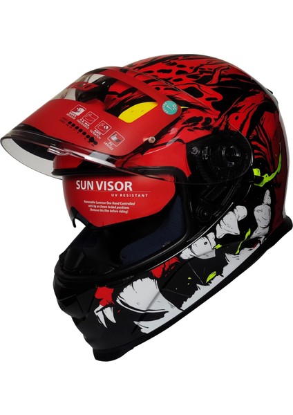 X507 Güneş Vizörlü Kapalı Kask Kırmızı Eagle