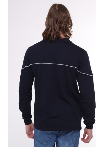 Uzun Kollu T- Shirt Penye Polo Yaka Pamuk Lacivert Erkek modelleri